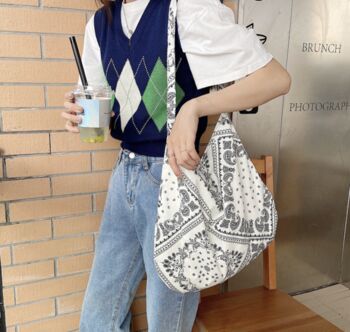 Black Paisley Lightweight Thin Cotton Tote Bag With Long Handles, 2 of 7