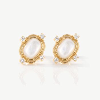 Gold Pearl Oval Stud Earrings, Women's Jewellery, 2 of 3