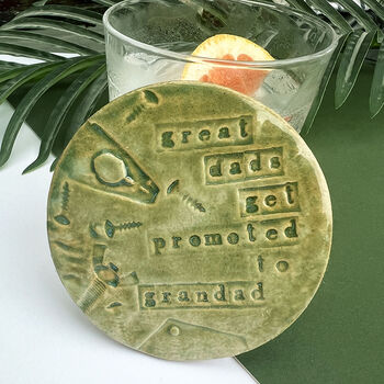 Green Round Grandad Ceramic Coaster, 6 of 12