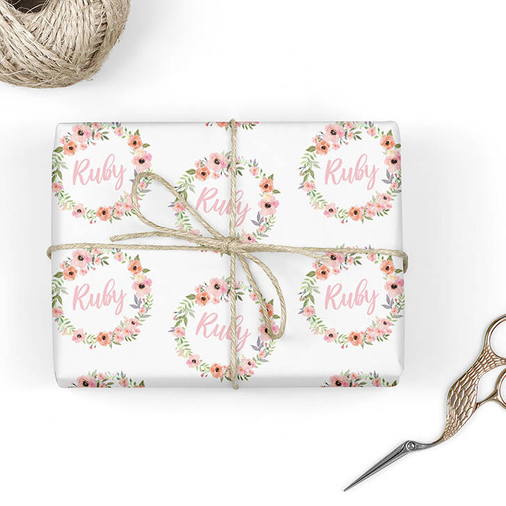 Personalised Floral Name Wrapping Paper By The Personalised Wrapping