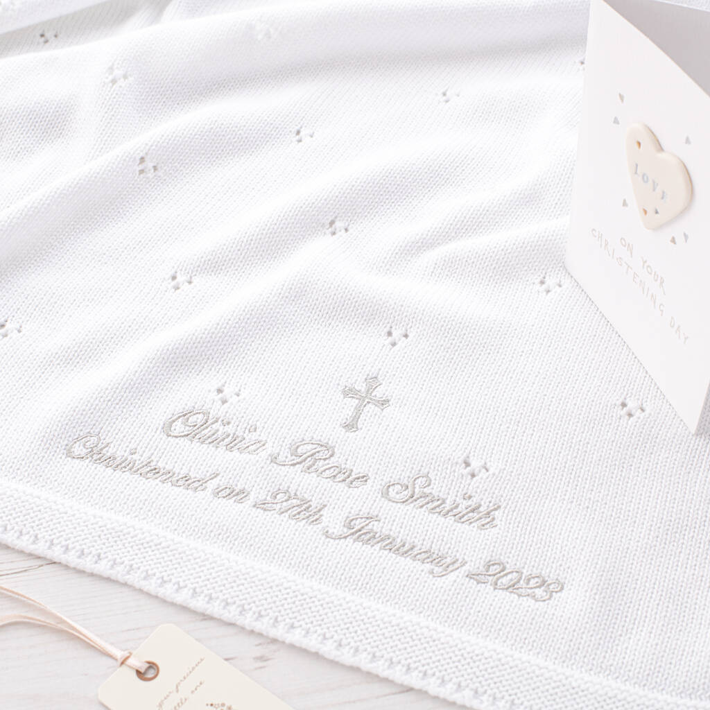 Toffee Moon White Pointelle Christening Baby Blanket By Toffee Moon