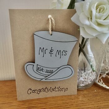 Personalised Wedding Mr And Mrs Top Hat Keepsake Card, 2 of 2