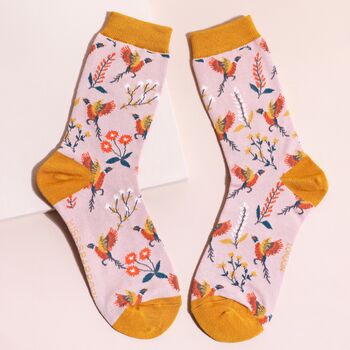 Personalised Miss Sparrow Bamboo Floral Pheasant Socks, 2 of 3