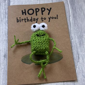 Frog Hoppy Birthday Crochet Birthday Card Handmade, 8 of 12