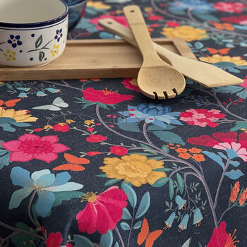 Luxury Linen Feel Floral Tablecloth Midsummer Night Floral Design, 2 of 2