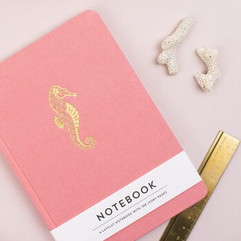 Seahorse Hardback Notebook In Dusty Pink Fabric, 3 of 8