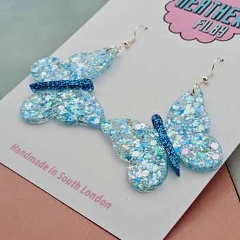 Butterfly Glitter Resin Earrings / Woodland Jewellery / Nature Lover Statement Gift, 4 of 7
