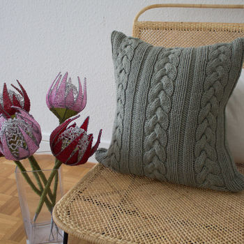 Strikk Hand Knit Knotted Cable Cushion Grey, 2 of 3