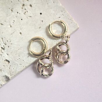 Gold Plated Pretzel Huggie Hoop Earrings Handmade, 2 of 5