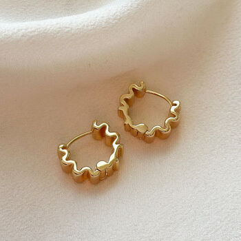 18k Gold Plated Waved Huggie Hoops, 4 of 5