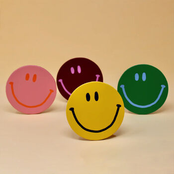 Set Of Four Happy Face Leather Coasters, 2 of 4
