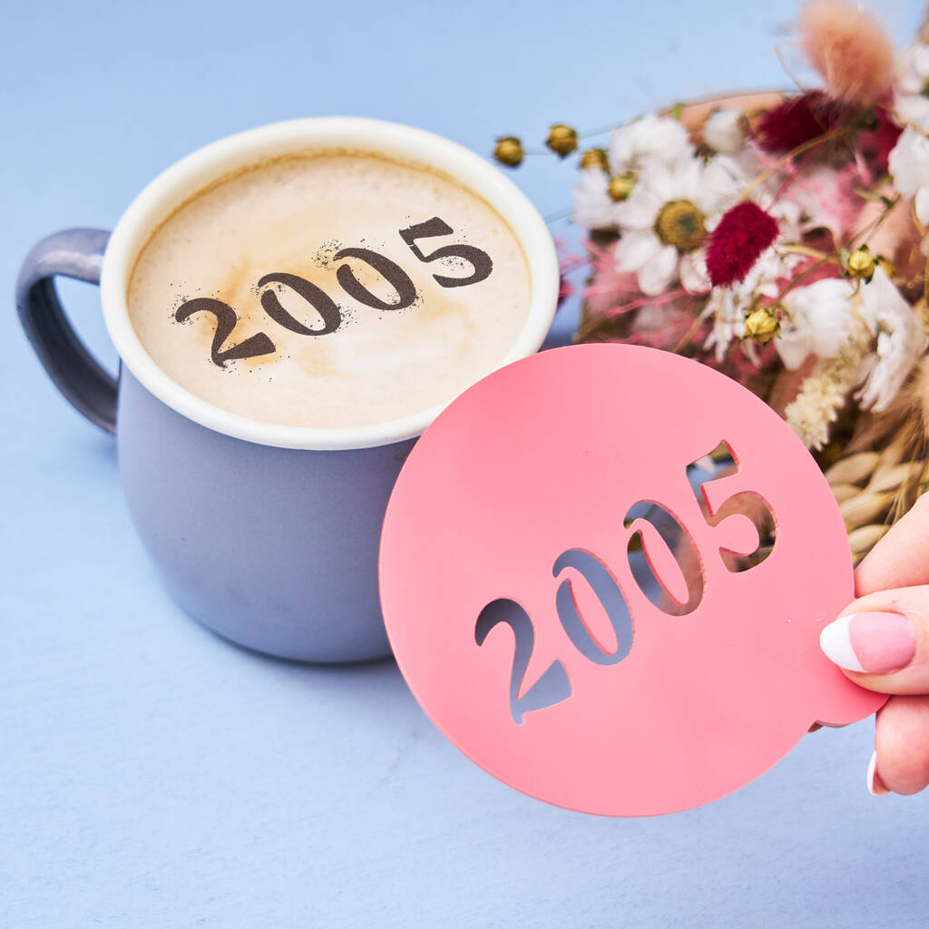 Personalised Birth Year Coffee Stencil For Her, 1 of 2