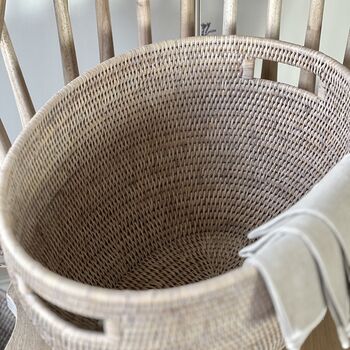 Rattan Laundry Oval Tapered Basket Natural White Wash, 3 of 3