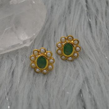 Pearl, Emerald Stud Earrings, 5 of 6