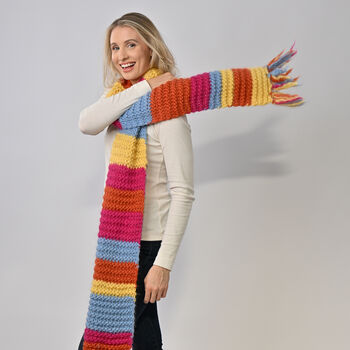 Bright Bold Rainbow Striped Scarf Knitting Kit, 4 of 6