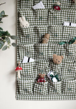 Personalised Green Gingham Advent Calendar Embroidered, 7 of 12