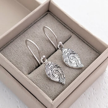 Silver Fingerprint Leaf Drop Earrings, 3 of 6