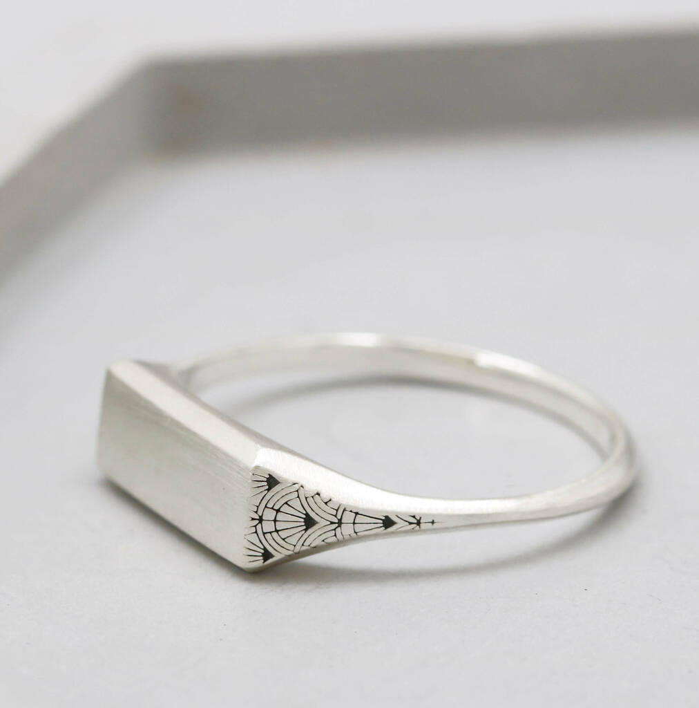 Engraved Sterling Silver Rectangle Signet Ring Deco Arc By Louy Magroos