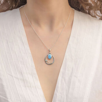 Large Sterling Silver Halo Teardrop Blue Opal Necklace, 3 of 10