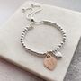Silver Ball Slider Bracelet, Engraved Rose Gold Heart, thumbnail 3 of 9