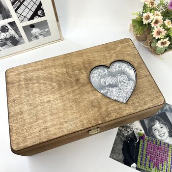 Personalised Heart Name Wooden Memory Box, 2 of 12