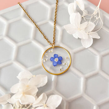 Forget Me Not Gold Round Necklace, 4 of 6