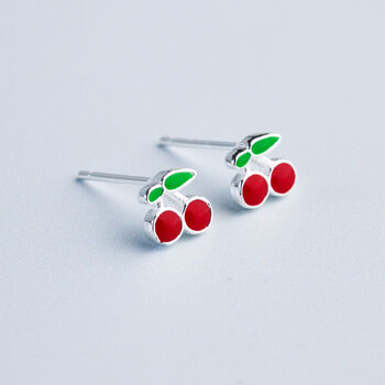 Sterling Silver Cherry Stud Earrings, 3 of 5