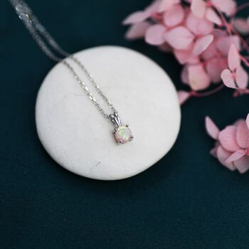 Tiny Pink Opal Pendant Necklace In Sterling Silver, 2 of 11