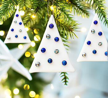 White Blue And Silver Fused Glass Tree Ornament, 3 of 3