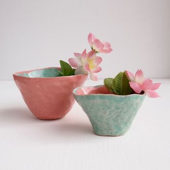 A Handmade Ceramic Turquoise And Pink Vase, 2 of 7