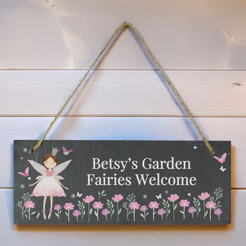 Personalised Fairy Princess Garden Hanging Slate Sign, 5 of 6