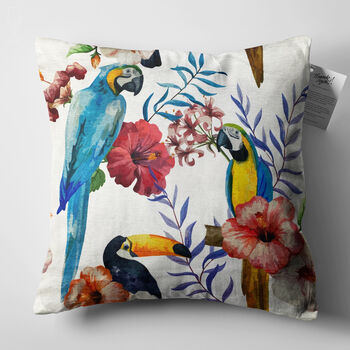 Cushion Cover With Parrots And Multicoloured Floral, 5 of 7