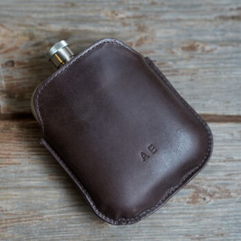 Black Hip Flask With Personalised Leather Sleeve, 2 of 5