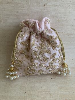 Pink Handcrafted Embroidered Potli Bag/Wrist Bag, 5 of 10