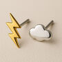 Tiny Sterling Silver Mismatched Lightning And Cloud Stud Earrings, thumbnail 1 of 6