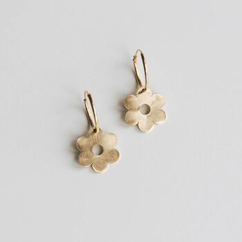 Brass Flower Gold Hoop Earrings, 3 of 6