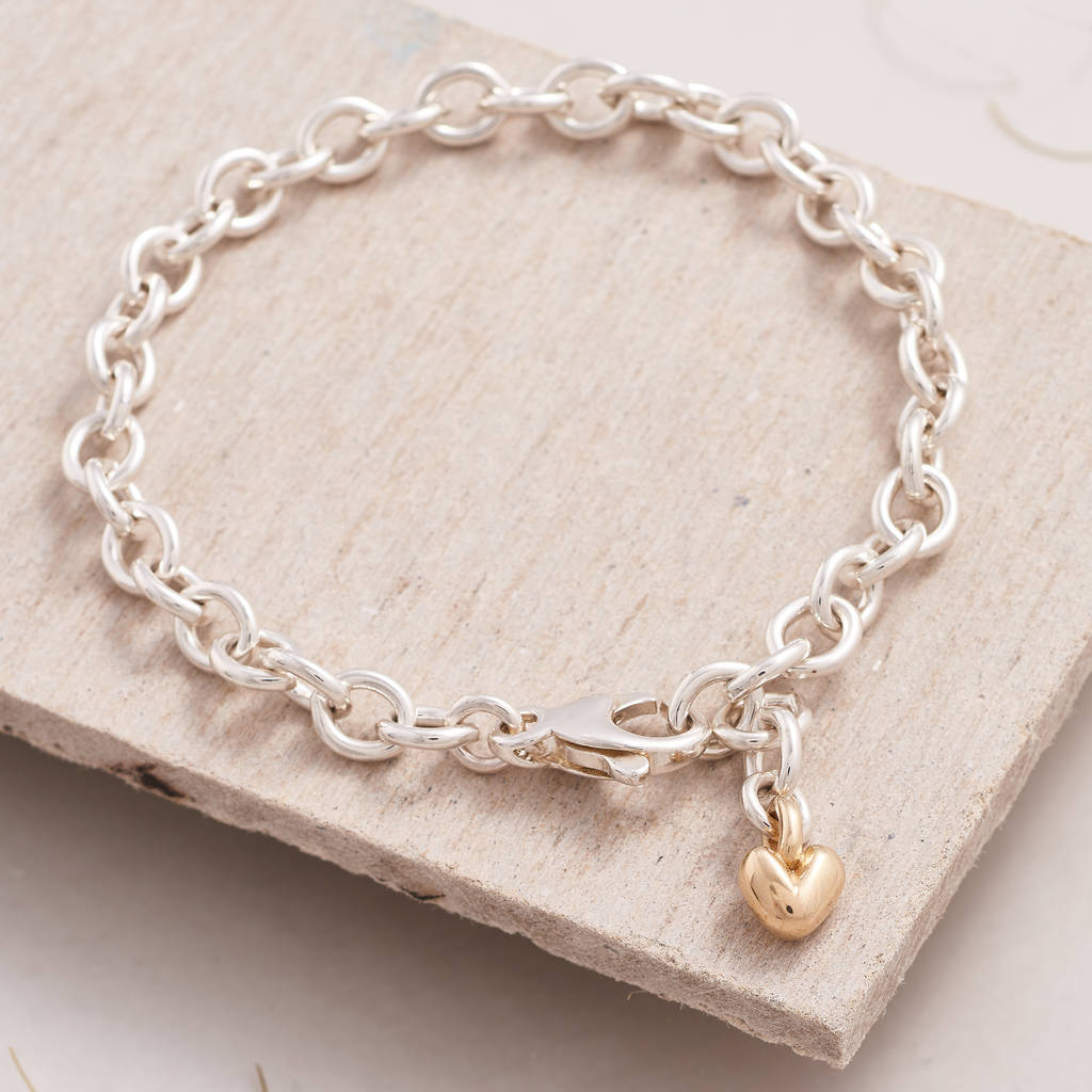 solid silver and gold heart charm bracelet by scarlett jewellery ...