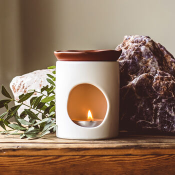 Ivory And Terracotta Oil Burner – Minimalist Ceramic, Wax Melt Compatible, 2 of 3