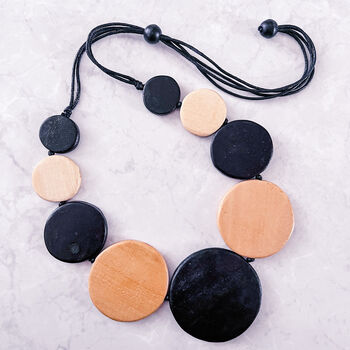 Statement Geometric Wooden Bead Necklace, 2 of 2