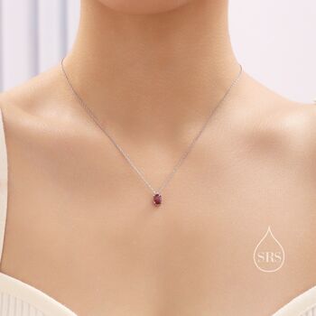 Tiny Genuine Raw Ruby Crystal Oval Pendant Necklace, 2 of 10