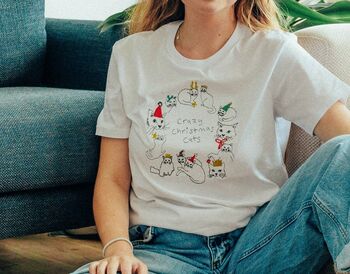 Crazy Christmas Cats Embroidered T Shirt, 3 of 6