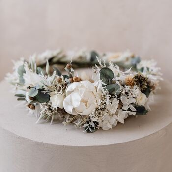 Dakota Ivory Sage Dried Flower Crown Wedding Headband, 3 of 3