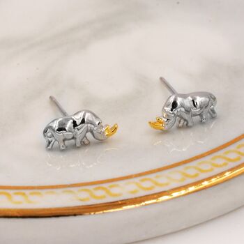 Rhino Stud Earrings In Sterling Silver, 7 of 12