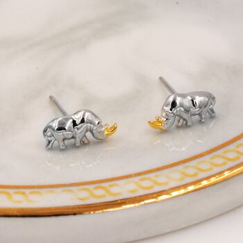 Rhino Stud Earrings In Sterling Silver, 6 of 12