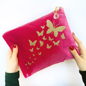 Personalised Velvet Butterfly Trail Make Up Bag Bag, 5 of 12