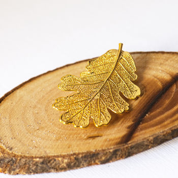 Natural Lacey Oak Leaf Gold Brooch, 4 of 10