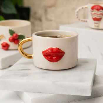 Red Lip Ceramic Mug With Gold Plated Handle, 4 of 4