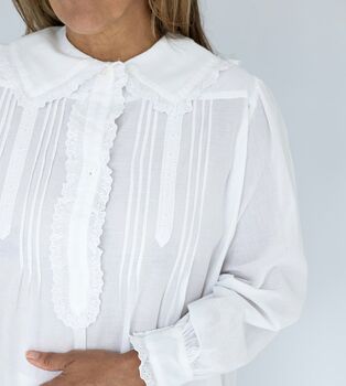 Women's White Cotton Long Sleeve Victorian Nightdress, 3 of 4