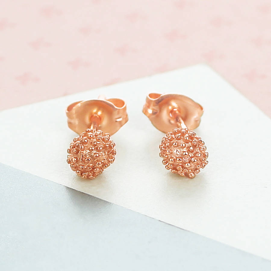Bubble Rose Gold Plated Silver Tiny Ball Stud Earrings, 1 of 7