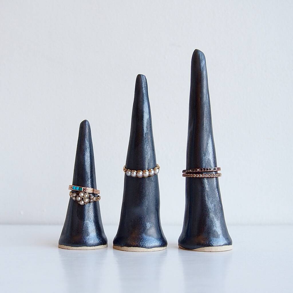 Handmade Metallic Black Ceramic Ring Holder Cones By Kabinshop ...